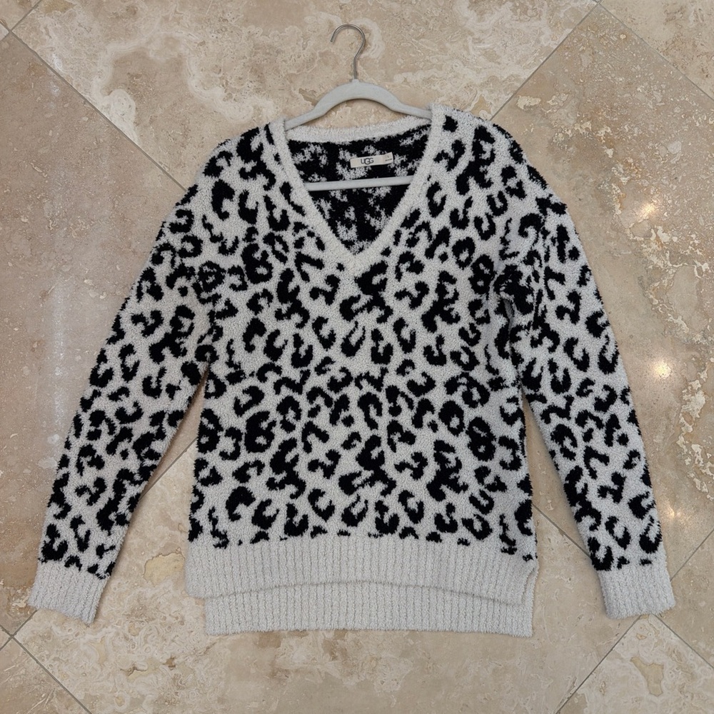 UGG Black and White Leopard V-Neck Sweater